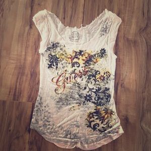 Guess Distressed White Top with floral pattern